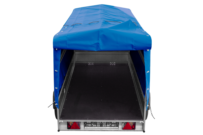 Rimorchio a due assi 264x125 UNITRAILER GARDEN 264/2 KIPP con telaio H-1100 e telone blu