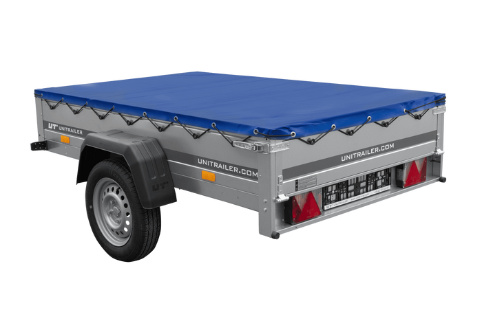 Rimorchio per auto 200x125 UNITRAILER GARDEN 201 KIPP con telaio H-0 e copertura blu
