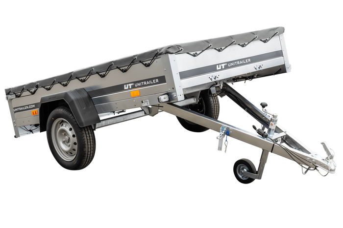 Rimorchio con telo fino a 750 kg Unitrailer Garden Trailer 230 KIPP con ruotino di appoggio e telo piatto grigio