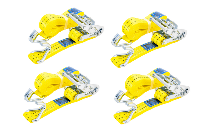 Set di quattro cinghie di trasporto UNITRAILER gialle da 4 m/35 mm/2 t con tenditore
