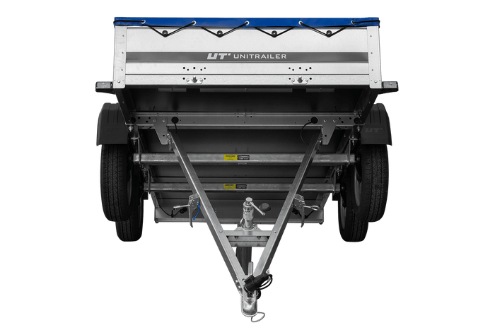 Rimorchio a due assi 264x125 UNITRAILER GARDEN 264/2 KIPP con telaio H-0 e telone blu
