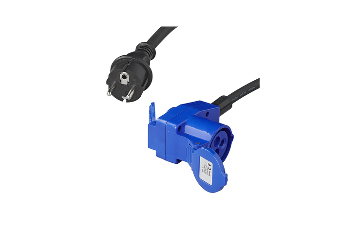 Adapter kempingowy kablowy 150 cm 3x2,5mm2 z wtyczki Schuko do złącza kątowego CEE + gniazda Schuko