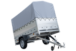 Rimorchio per auto 230x125 UNITRAILER GARDEN 230 KIPP con sponde BIS, telaio H-800 e copertura grigia