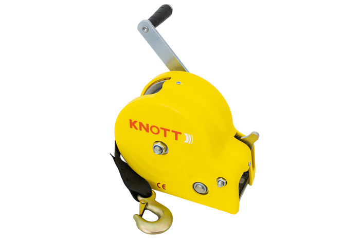 Verricello manuale con cinghia e custodia gialla per rimorchi carrelli portabarca 450 kg Knott