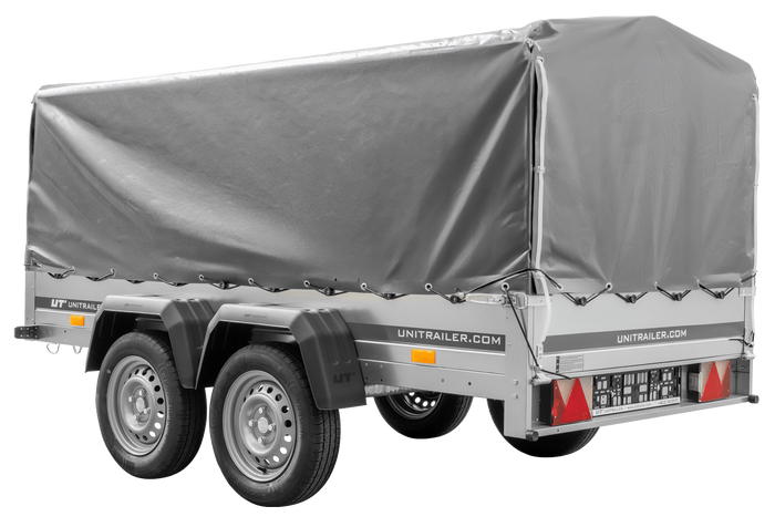 RIMORCHIO GARDEN TRAILER UNITRAILER 264/2 KIPP CON RUOTA SNODATA, TELAIO H-800 E COPERTURA GRIGIA