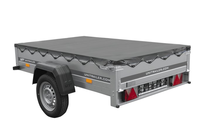 Rimorchio per auto 200x125 UNITRAILER GARDEN 201 KIPP con telaio H-0 e copertura grigia