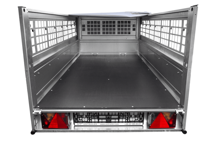 RIMORCHIO DA GIARDINO 200 KIPP CON RUOTA DI SOSTEGNO, FIANCHI IN RETE, TELAIO H-0 E COPERTURA GRIGIA