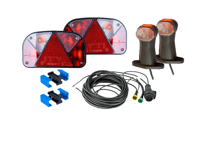 Set luci: luci posteriori ASPÖCK + luci di posizione laterali ASPÖCK + cablaggio MANTES 7m 13 PIN + connettori rapidi