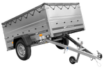 Rimorchio leggero 200x125 UNITRAILER GARDEN 201 KIPP con sponde BIS, telaio H-0 e telone grigio