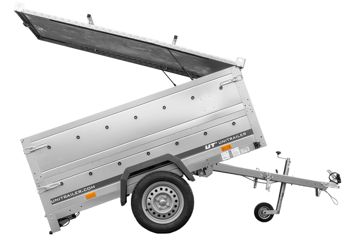 Rimorchio leggero 200x125 UNITRAILER GARDEN 201 KIPP con sponde BIS e copertura in alluminio