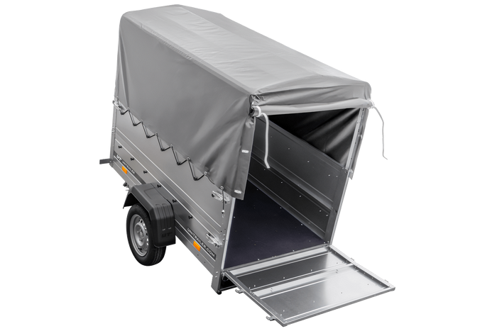 Rimorchio leggero 200x106 UNITRAILER GARDEN 200 KIPP con sponde BIS, telaio H-800 e copertura grigia