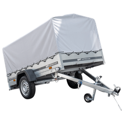 Rimorchio carrello leggero senza freni 230x125 con ruotino telone grigio e struttura PTT 750 kg Garden Trailer 230 kipp