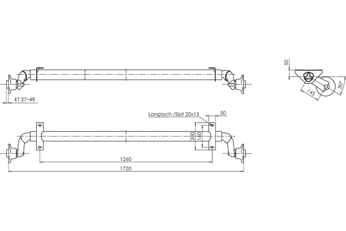 Assale AL-KO OPTIMA non frenato per rimorchio 750kg 1260mm 1720mm 4x100