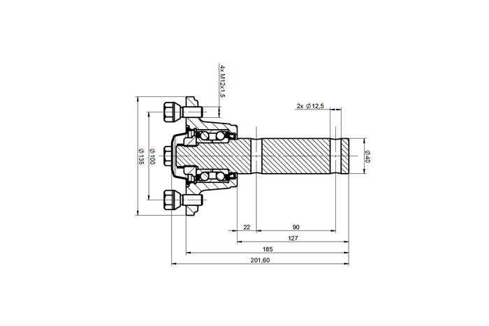 Mozzo con perno e cuscinetto per asse senza freni STEELPRESS 4x100 750kg set di dado e coperchio