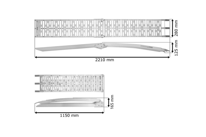 UNITRAILER ALR003 rampa pieghevole in alluminio per rimorchio 221 cm 340 kg con cinghia e supporto