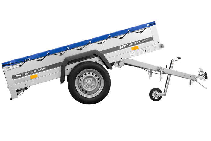 Rimorchio leggero 200x106 UNITRAILER GARDEN 200 KIPP con telaio H-0 e copertura blu