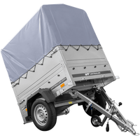 RIMORCHIO CARRELLO TRASPORTO COSE RIMORCHIO LEGGERO 750 KG UNITRAILER GARDEN TRAILER 150 KIPP CON SOVRASPONDE RUOTINO CENTINA E TELO GRIGIO