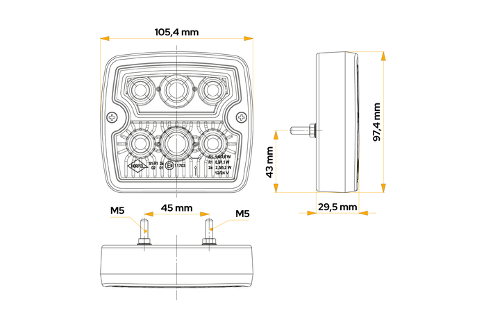 HORPOL LZD 967 Fanale posteriore a LED 3 funzioni universale