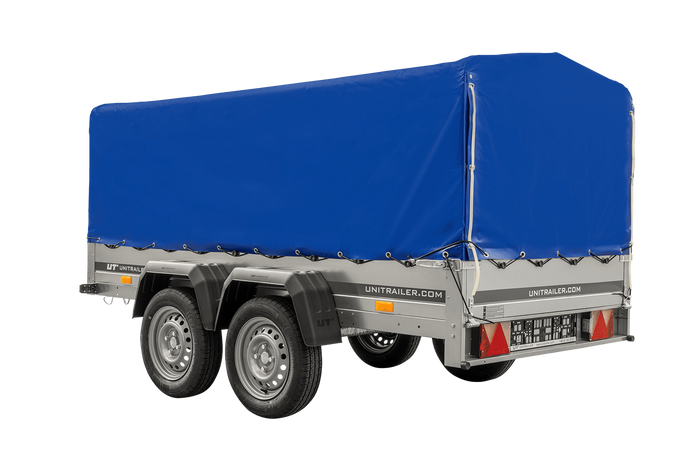 RIMORCHIO GARDEN TRAILER UNITRAILER 264/2 KIPP CON RUOTINO D'APPOGGIO, TELAIO H-800 E COPERTURA BLU