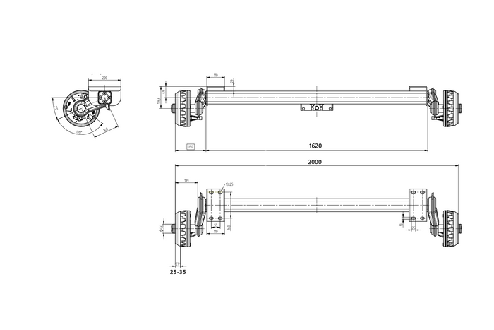 Assale frenato KNOTT P11359.014 VGB13 per rimorchio per barche 1350 kg 1500 mm 2000 mm 5x112