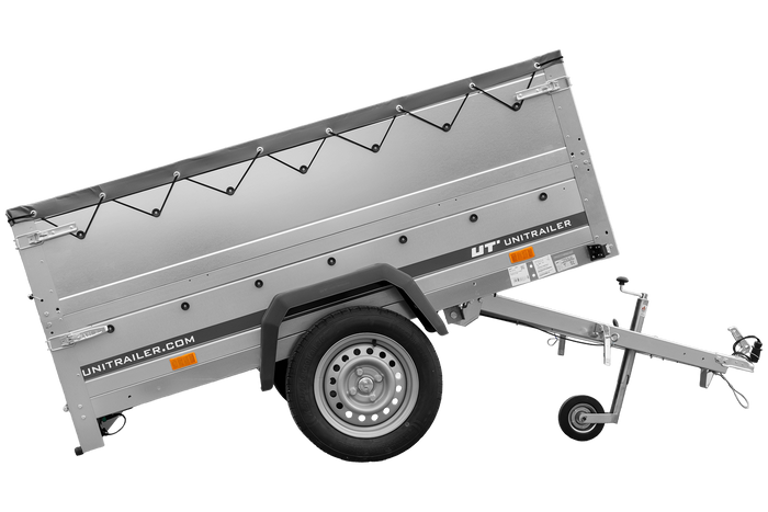 Rimorchio leggero 200x125 UNITRAILER GARDEN 201 KIPP con sponde BIS, telaio H-0 e telone grigio