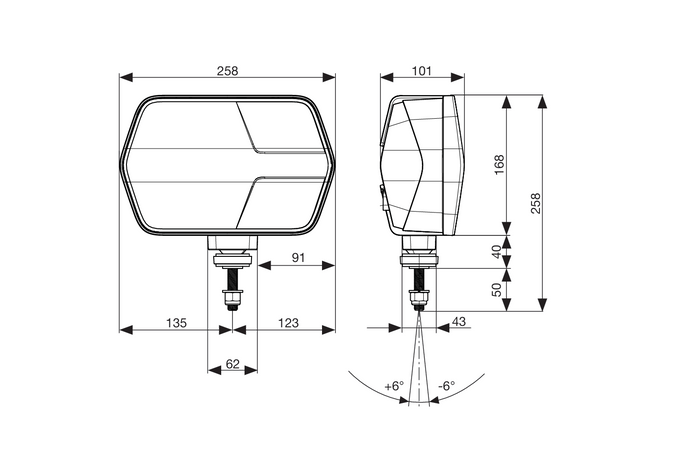 Faro anteriore a LED ASPÖCK LuxLED II con 7 funzioni, connettore DEUTSCH DT06-6S a 6 pin, lato sinistro.