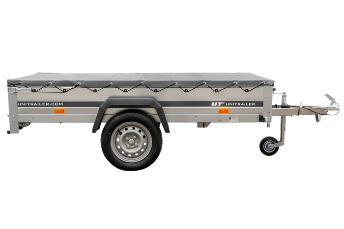 Rimorchio con telo fino a 750 kg Unitrailer Garden Trailer 230 KIPP con ruotino di appoggio e telo piatto grigio