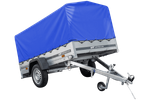 Rimorchio leggero 230x125 UNITRAILER GARDEN 230 KIPP con telaio H-800 e telo di copertura blu