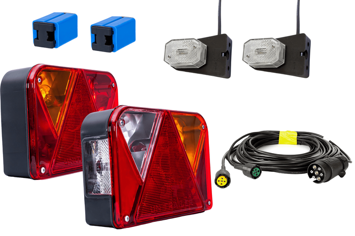 Set luci: luci posteriori DOBPLAST DPT35 + luci di posizione laterali ASPÖCK FLEXIPOINT I + cablaggio MANTES 5,2m 7-PIN