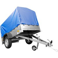 Rimorchio leggero senza freni 200 x 125 con telone blu e centina PTT 750 kg Garden Trailer 201 kipp