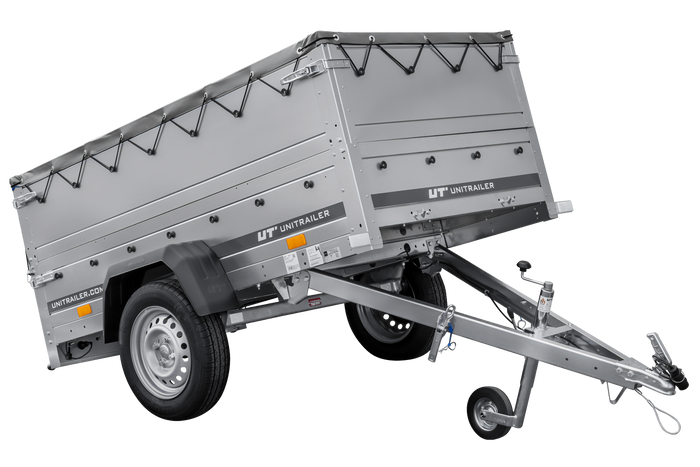 Rimorchio monoasse 200x106 UNITRAILER GARDEN 200 KIPP con sponde BIS, telaio H-0 e copertura grigia