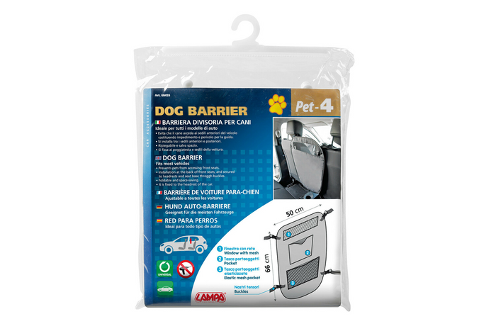Barriera divisoria per cani LAMP PET-4 fissata ai sedili anteriori 50x66cm