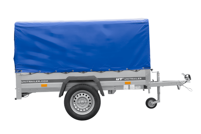 Rimorchio leggero 200x125 UNITRAILER GARDEN 201 KIPP con telaio H-800 e telone blu
