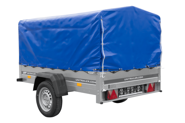 Rimorchio leggero 200x125 UNITRAILER GARDEN 201 KIPP con telaio H-800 e telone blu