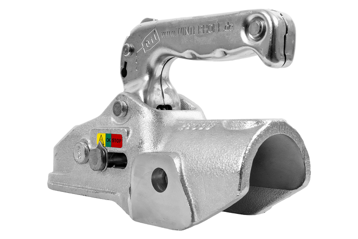 Gancio di traino WINTERHOFF WW 350-RB-K1414 per rimorchio da 3500 kg con timone in tubo da 50 mm, in ghisa.