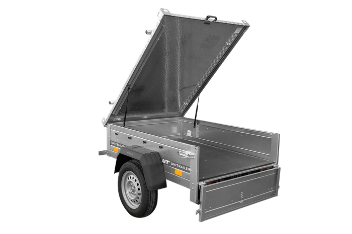 Rimorchio monoasse 150x106 UNITRAILER GARDEN 150 KIPP con copertura in alluminio