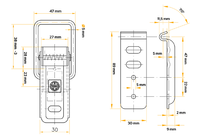 Gancio laterale con chiusura WINTERHOFF BV 60-1 + BVG 60-A chiusura laterale completa del rimorchio