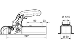 Gancio a sfera KNOTT K7.5-L per rimorchio da 750 kg con timone quadrato da 60 mm