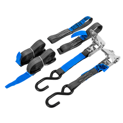 Set di due cinghie di trasporto HILLS da 3 m/25 mm/1 t con tenditore e due imbracature da 0,45 m per fissare la motocicletta.