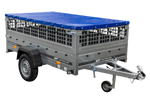 Rimorchio per auto 230x125 UNITRAILER GARDEN 230 KIPP con lati in rete e telone blu