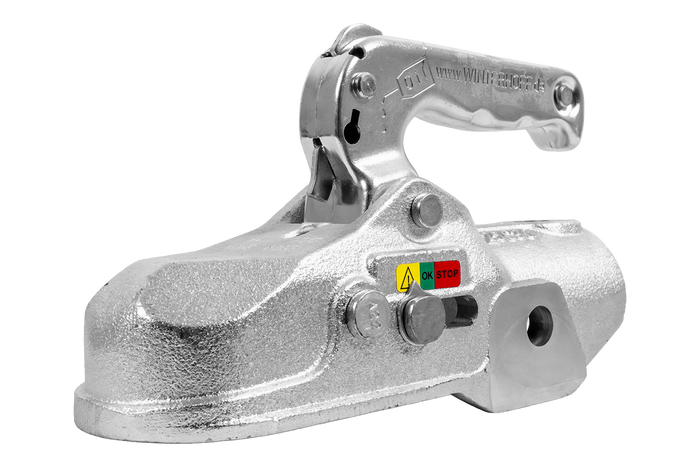 Gancio di traino WINTERHOFF WW 350-RB-K1414 per rimorchio da 3500 kg con timone in tubo da 50 mm, in ghisa.