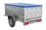 Nuovo rimorchio per auto GARDEN TRAILER 200 KIPP con ruotino d'appoggio, sovrasponde e telo piatto blu