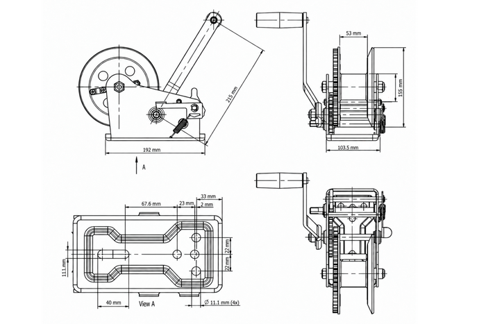 Verricello manuale con cinghia e custodia blu per rimorchi carrelli portabarca 1135 kg Knott