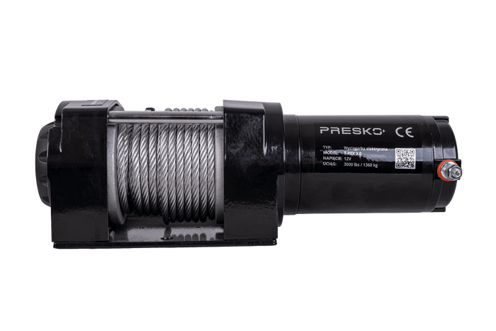 Verricello elettrico per rimorchio PRESKO T-REX 3.0 12V 1360kg con cavo in acciaio da 11m