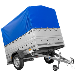 Rimorchio monoasse 200x125 UNITRAILER GARDEN 201 KIPP con sponde BIS, telaio H-800 e telo di copertura blu