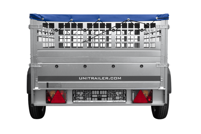 Rimorchio monoasse 200x125 UNITRAILER GARDEN 201 KIPP con sponde in rete e copertura blu