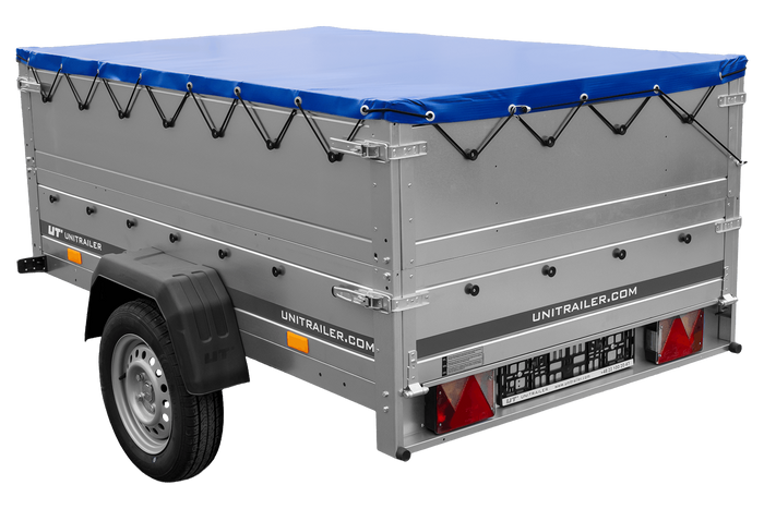 Rimorchio per auto 200x125 UNITRAILER GARDEN 201 KIPP con sponde BIS e telone blu