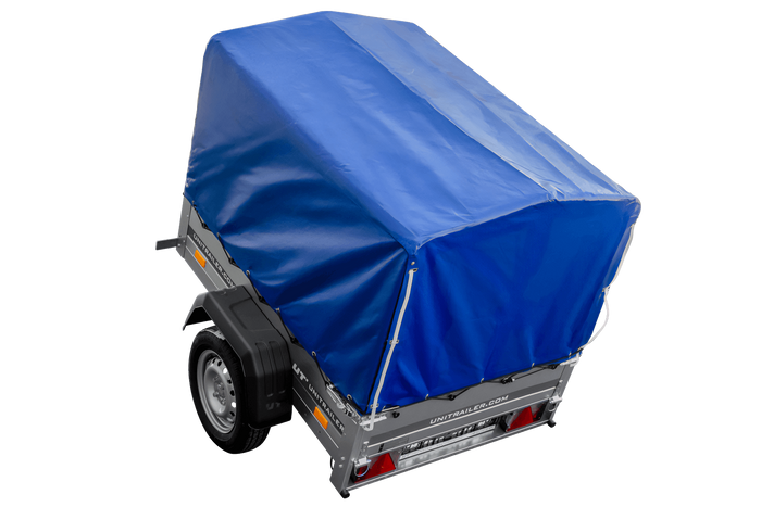 Rimorchio leggero 150x106 con telone blu e centina PTT 750 kg Garden Trailer 150 kipp