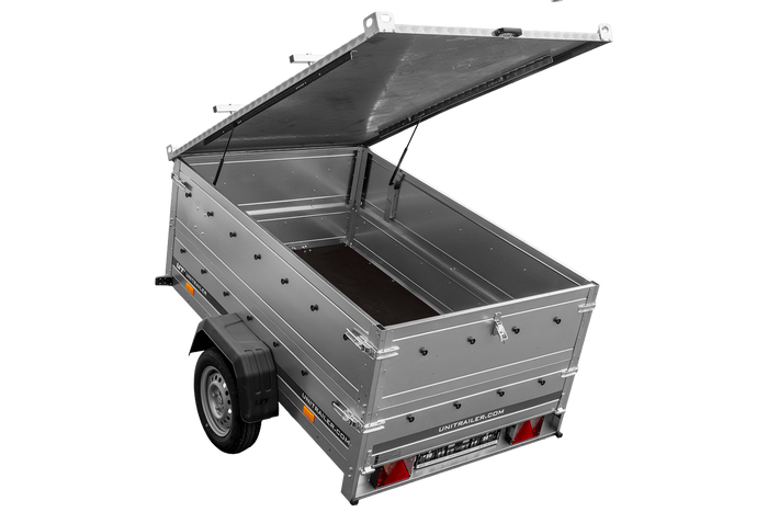 Rimorchio leggero 200x125 UNITRAILER GARDEN 201 KIPP con sponde BIS e copertura in alluminio