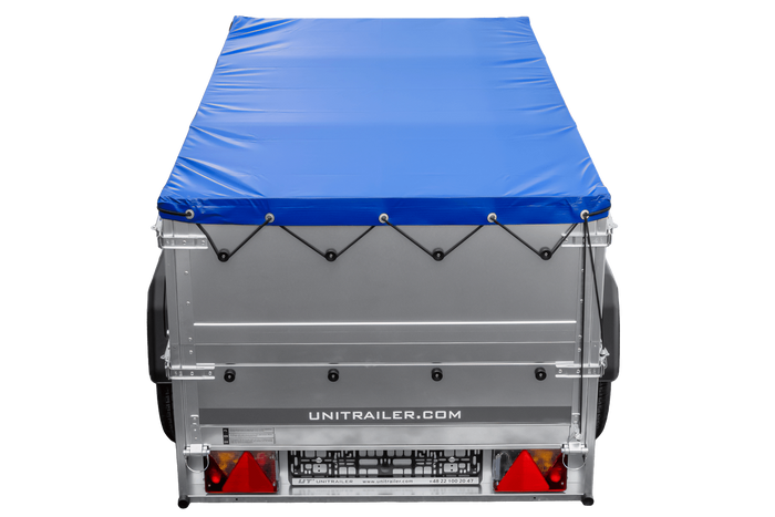 Rimorchio per auto 200x106 UNITRAILER GARDEN 200 KIPP con sponde BIS, telaio H-0 e copertura blu